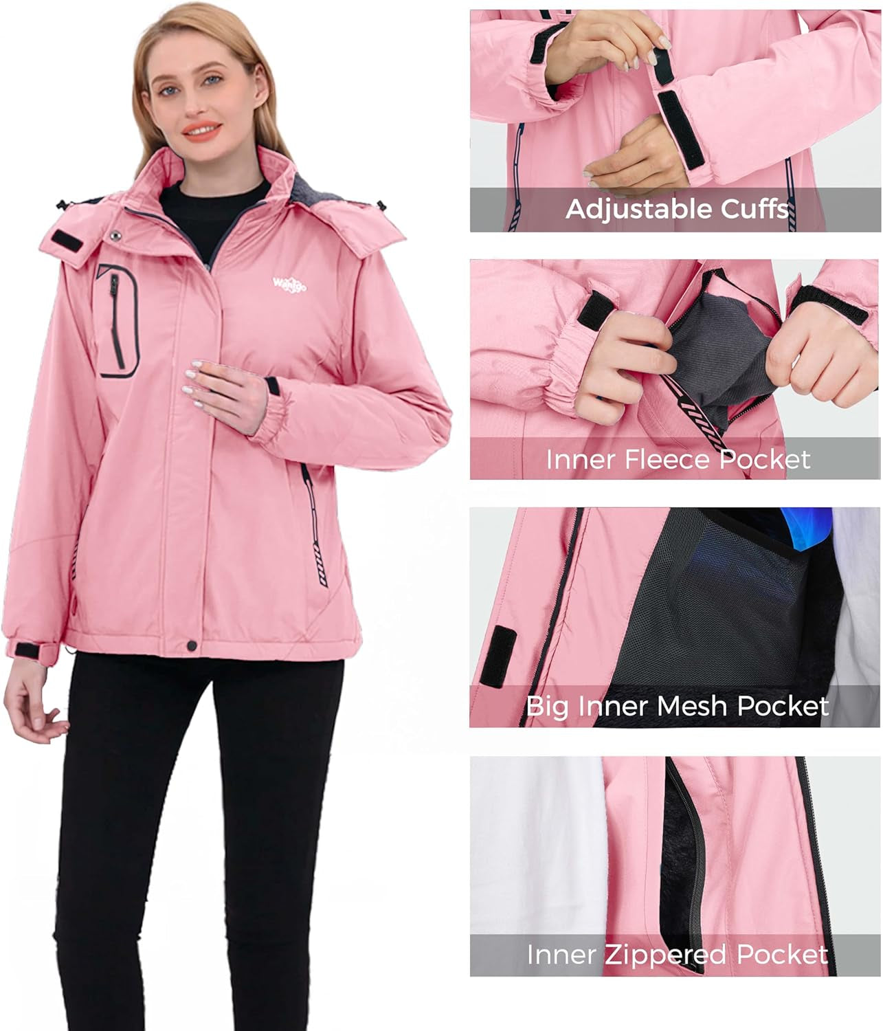 Women'S Mountain Waterproof Ski Jacket Windproof Rain Jacket Winter Warm Hooded Coat