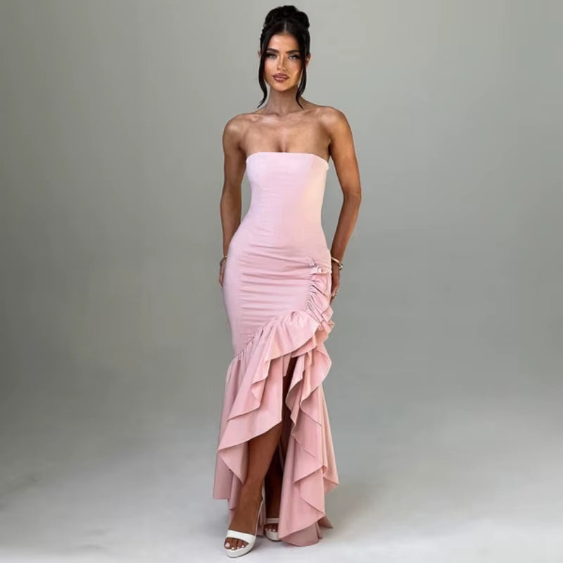 Sultry Elegance Off-Shoulder Maxi – 2024 Summer Ruffle Bodycon Party Dress