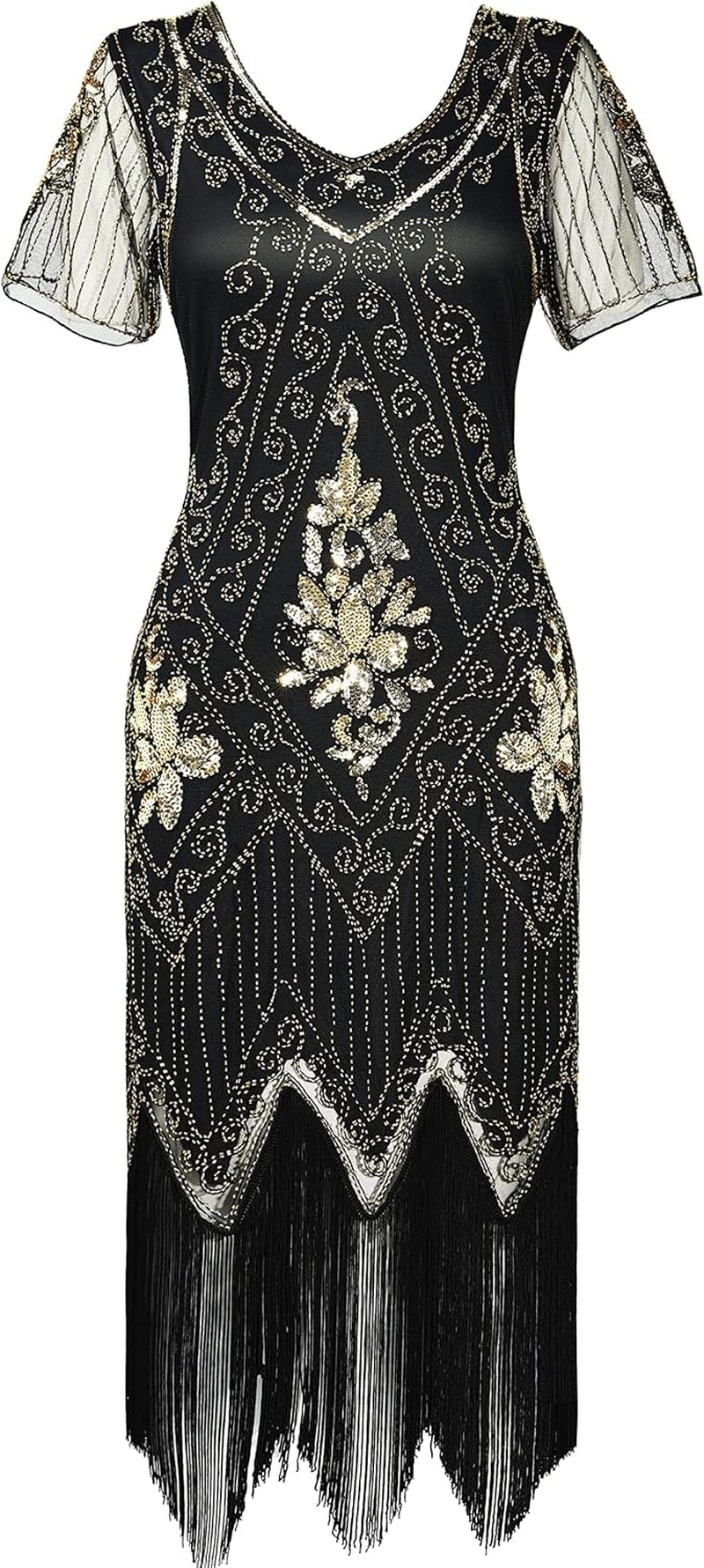 1920S Art Deco Fringed Sequin Dress Roaring 20S Flapper Fancy Dress Gatsby Costume Dress