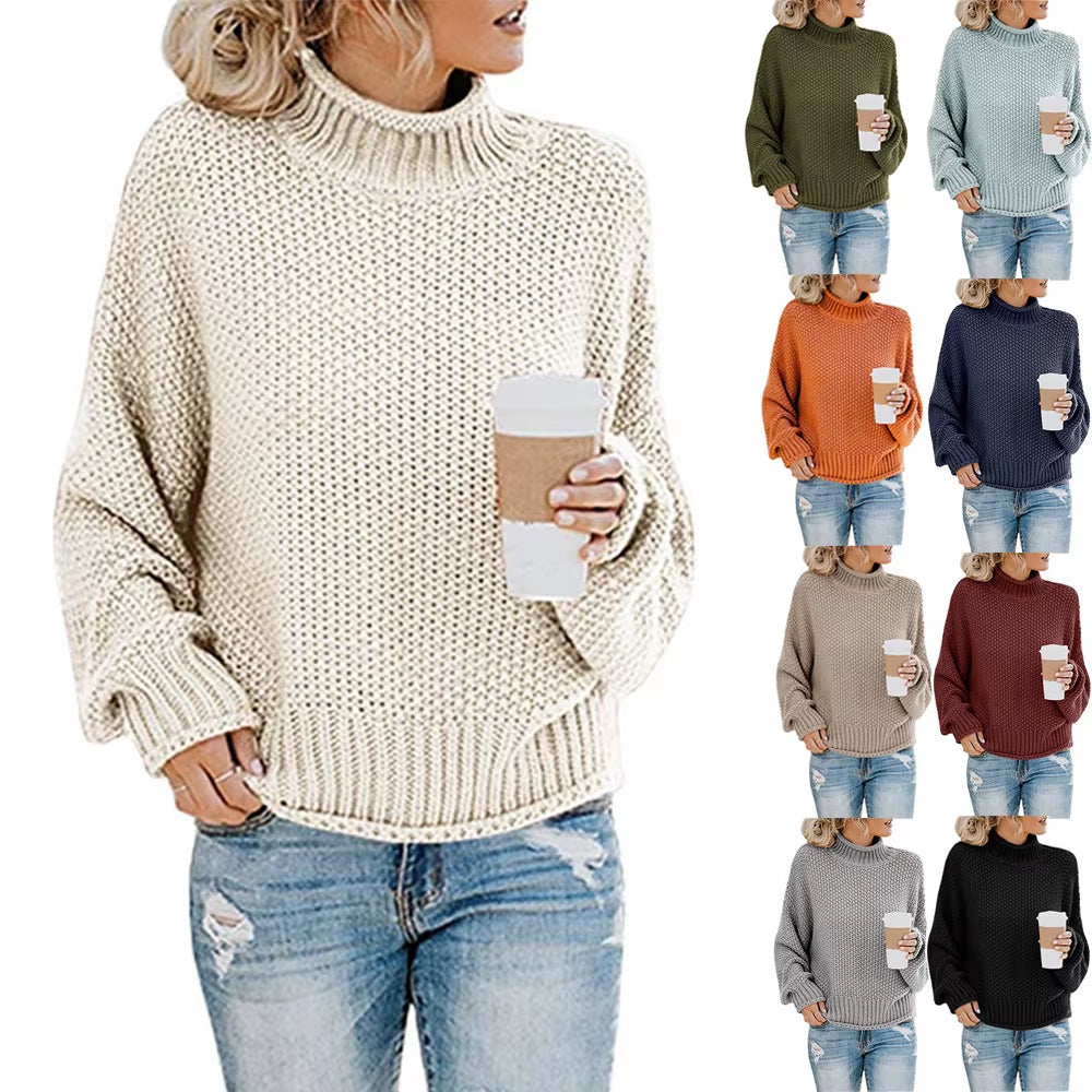 Sweater Womens Pullover Turtleneck 2023 Fashion New Winter Hot Style Bold Lines Pullovers Female Woman Clothing LXJ2014