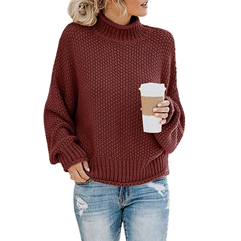 Sweater Womens Pullover Turtleneck 2023 Fashion New Winter Hot Style Bold Lines Pullovers Female Woman Clothing LXJ2014