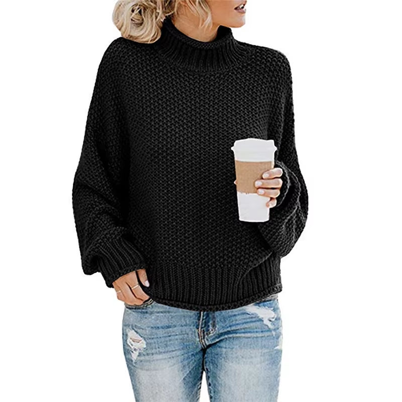 Sweater Womens Pullover Turtleneck 2023 Fashion New Winter Hot Style Bold Lines Pullovers Female Woman Clothing LXJ2014