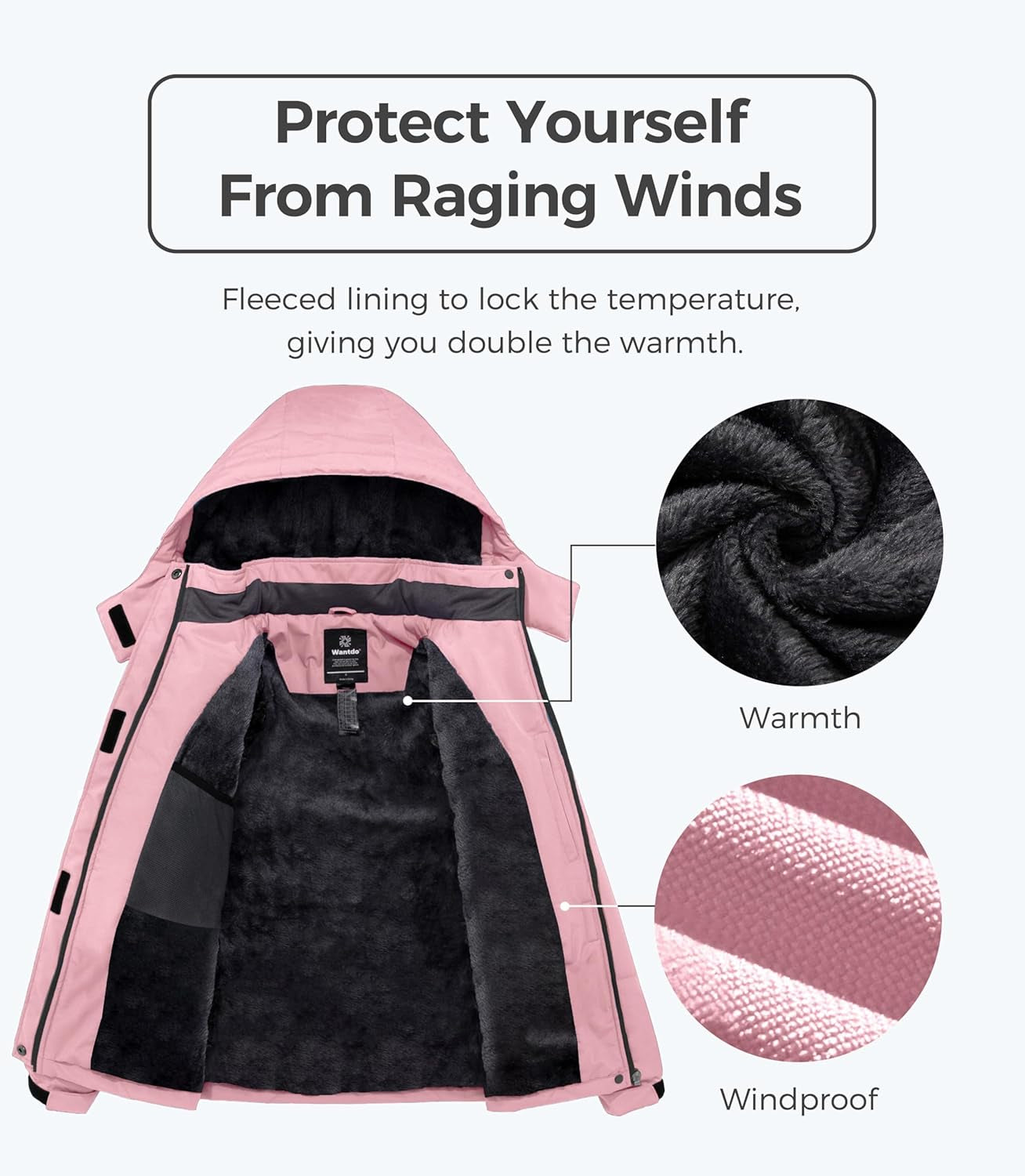 Women'S Mountain Waterproof Ski Jacket Windproof Rain Jacket Winter Warm Hooded Coat