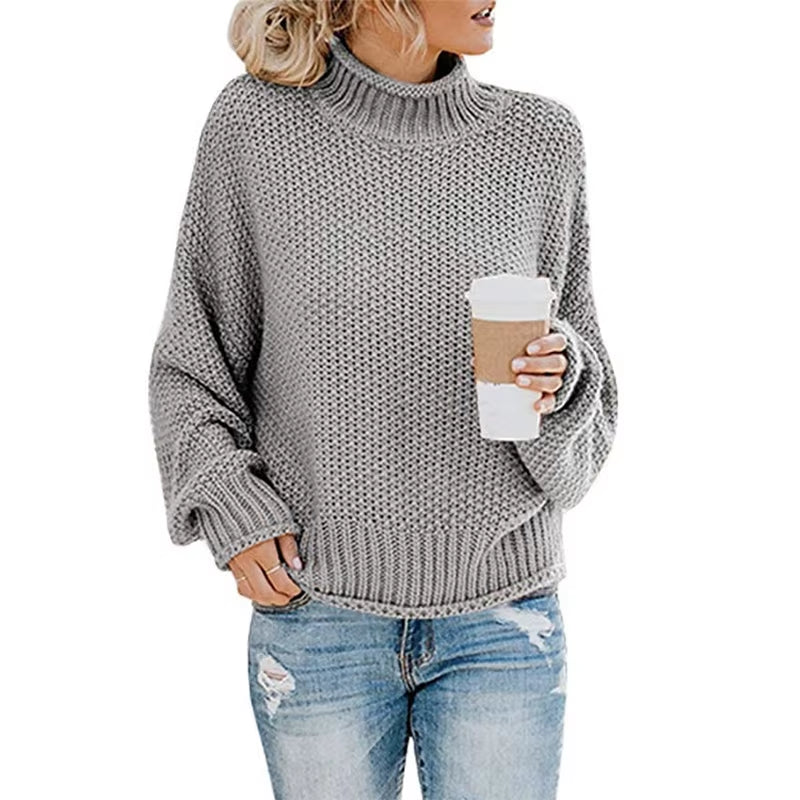 Sweater Womens Pullover Turtleneck 2023 Fashion New Winter Hot Style Bold Lines Pullovers Female Woman Clothing LXJ2014