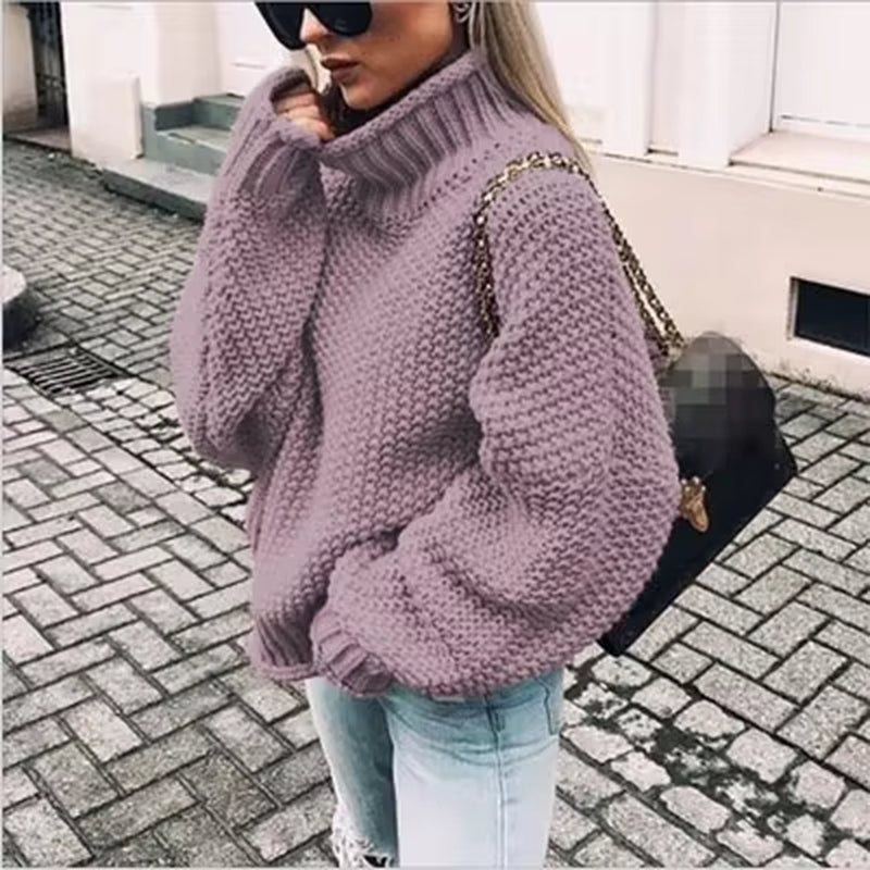 Sweater Womens Pullover Turtleneck 2023 Fashion New Winter Hot Style Bold Lines Pullovers Female Woman Clothing LXJ2014