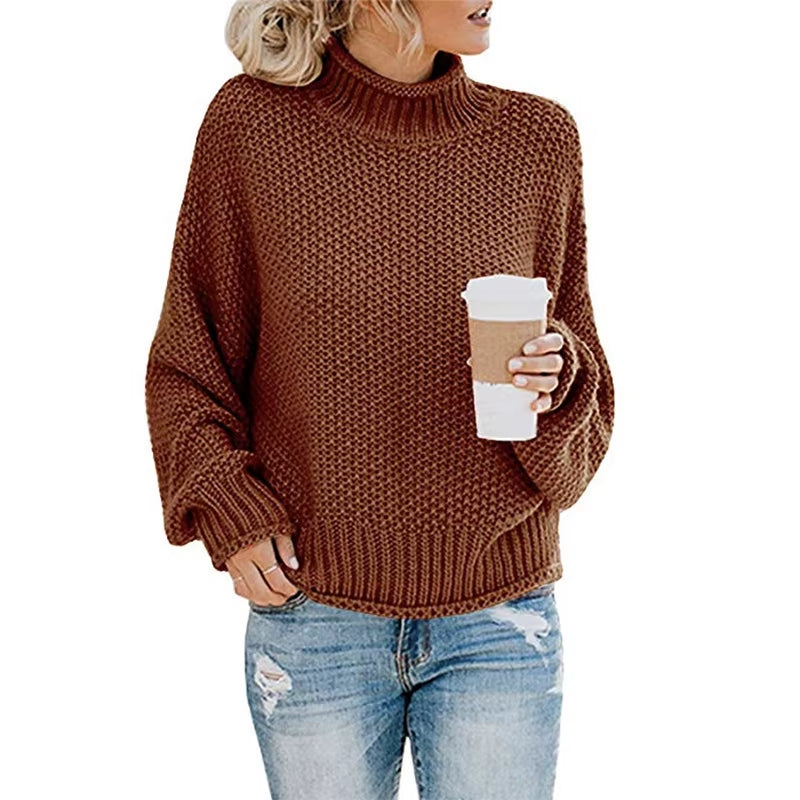 Sweater Womens Pullover Turtleneck 2023 Fashion New Winter Hot Style Bold Lines Pullovers Female Woman Clothing LXJ2014
