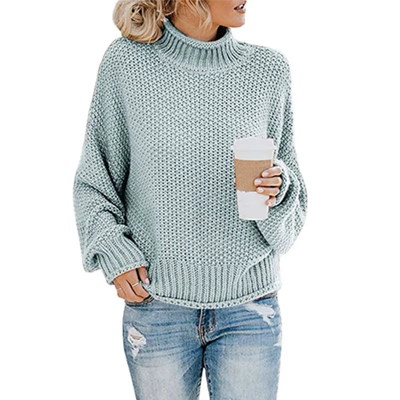 Sweater Womens Pullover Turtleneck 2023 Fashion New Winter Hot Style Bold Lines Pullovers Female Woman Clothing LXJ2014