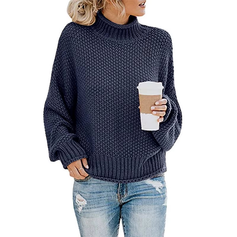 Sweater Womens Pullover Turtleneck 2023 Fashion New Winter Hot Style Bold Lines Pullovers Female Woman Clothing LXJ2014